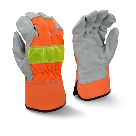 Radians Leather Glove, Leather, Gray/Hi-Vis Orange, XL, 1 PR RWG3200HVXL